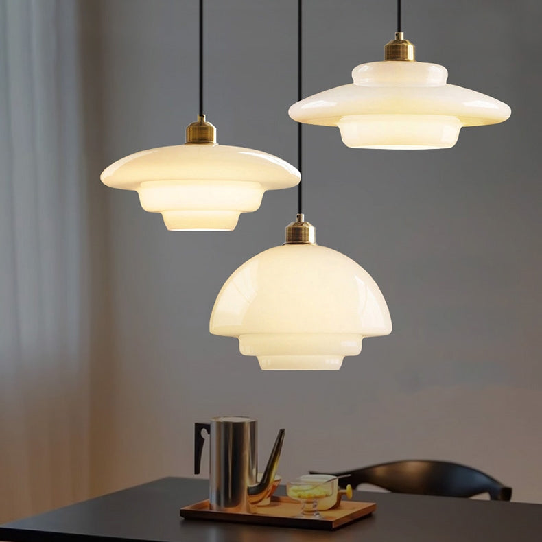 Mid Century Art melk wit glazen hanglamp