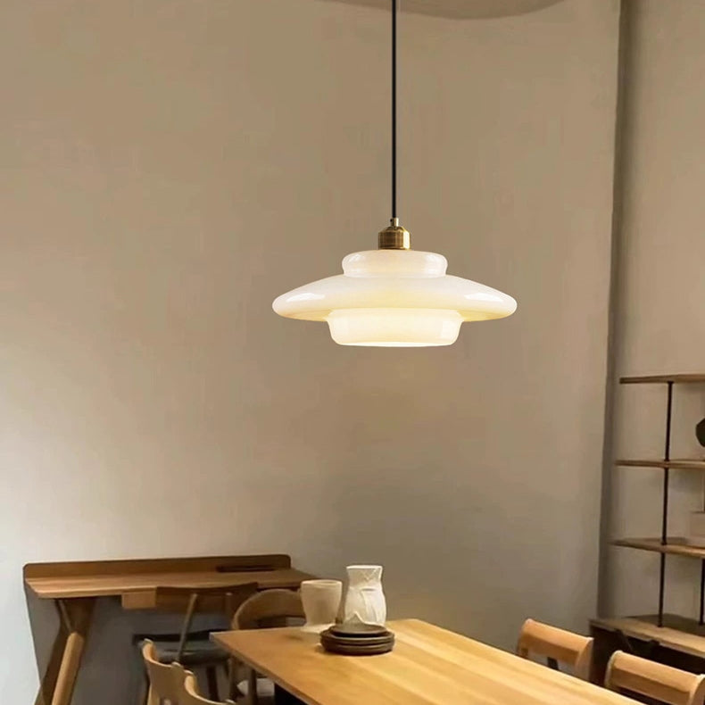 Mid Century Art melk wit glazen hanglamp