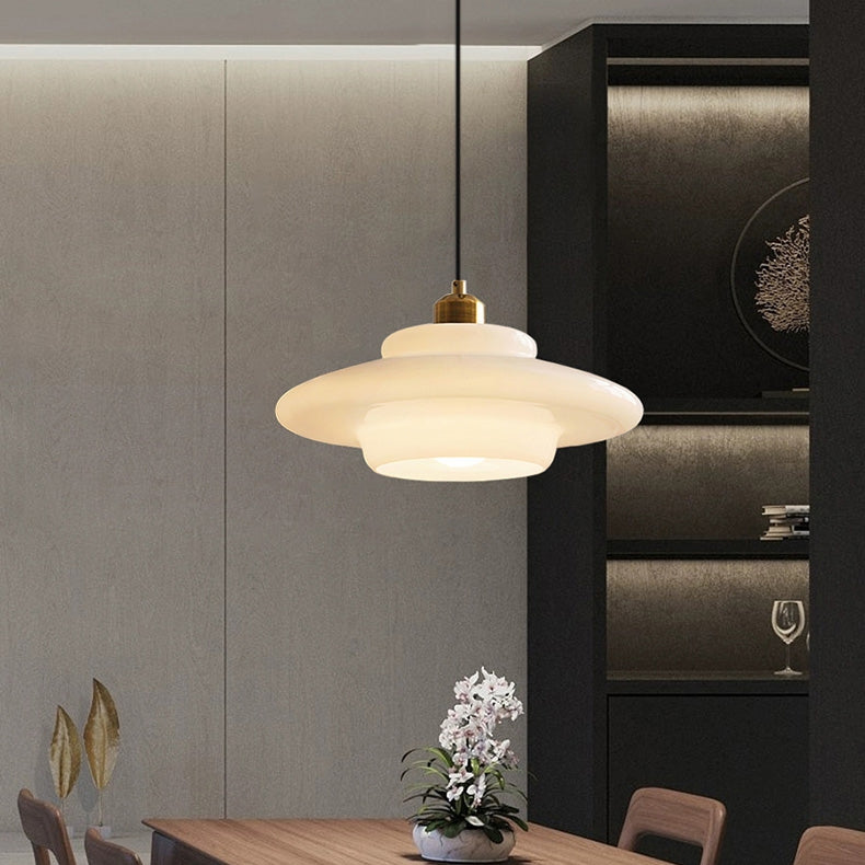 Mid Century Art melk wit glazen hanglamp