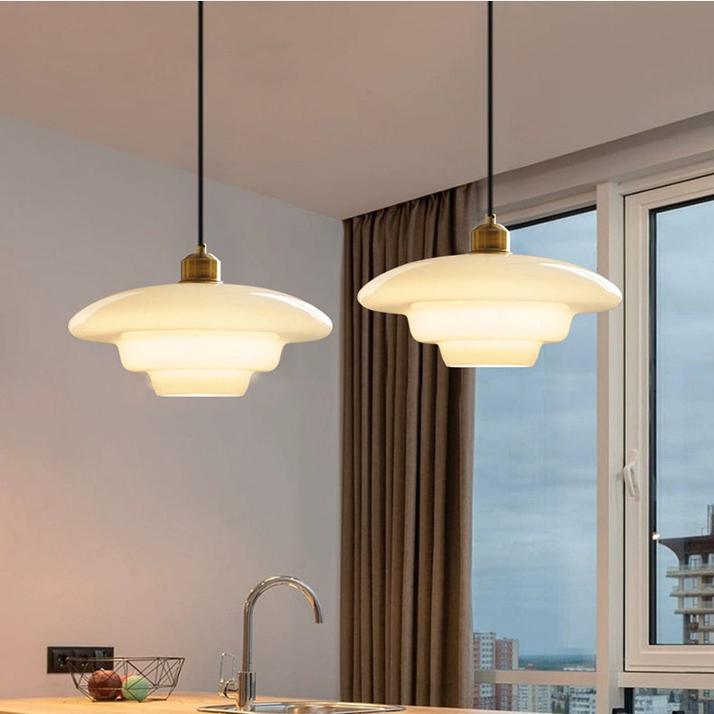Mid Century Art melk wit glazen hanglamp
