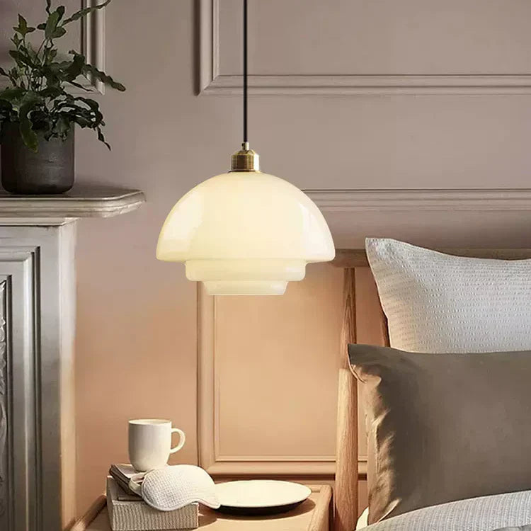 Mid Century Art melk wit glazen hanglamp
