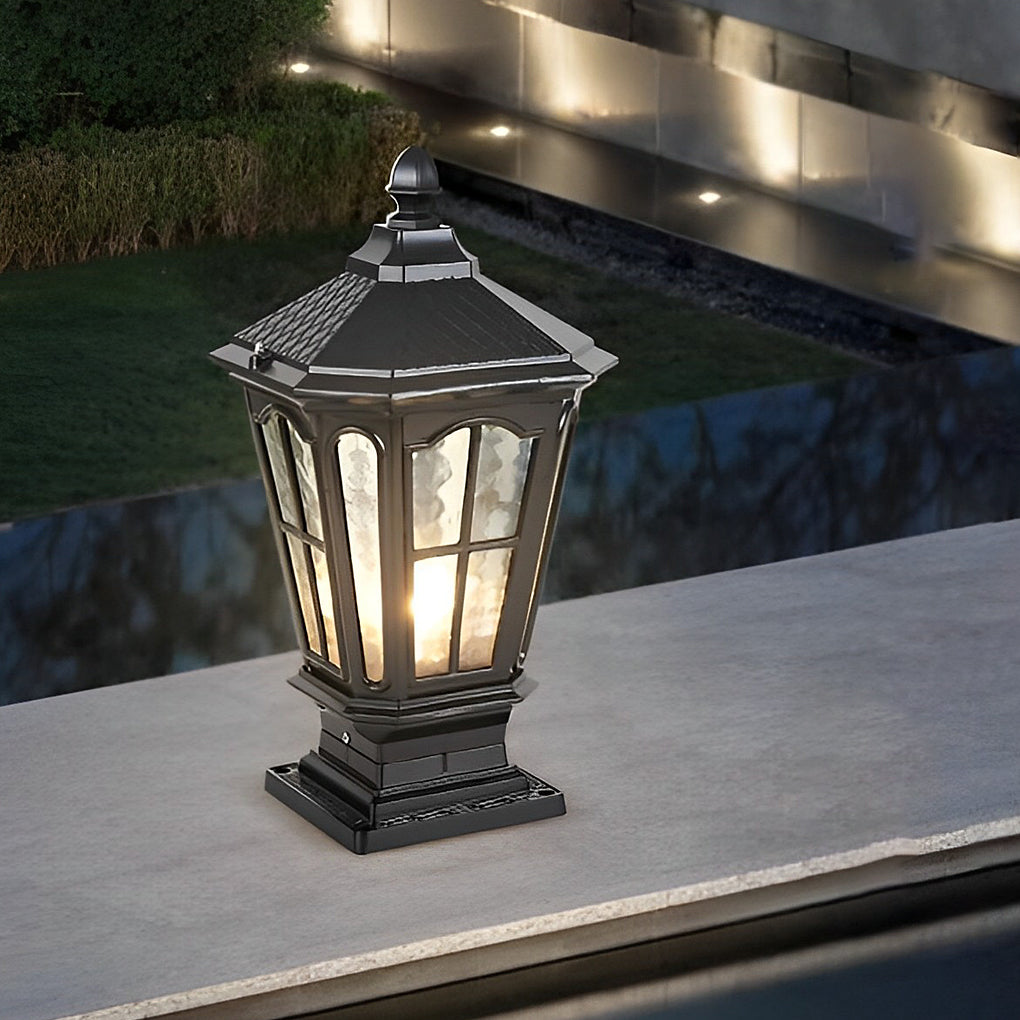 Retro paviljoenvormige zonne-energie hekpaalverlichting