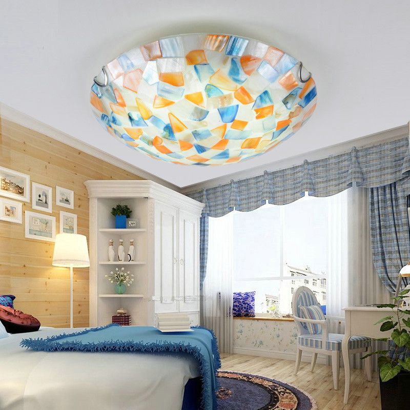 Hedendaagse halfbol metalen/schaal LED plafondlamp opbouw wit/blauw/oranje