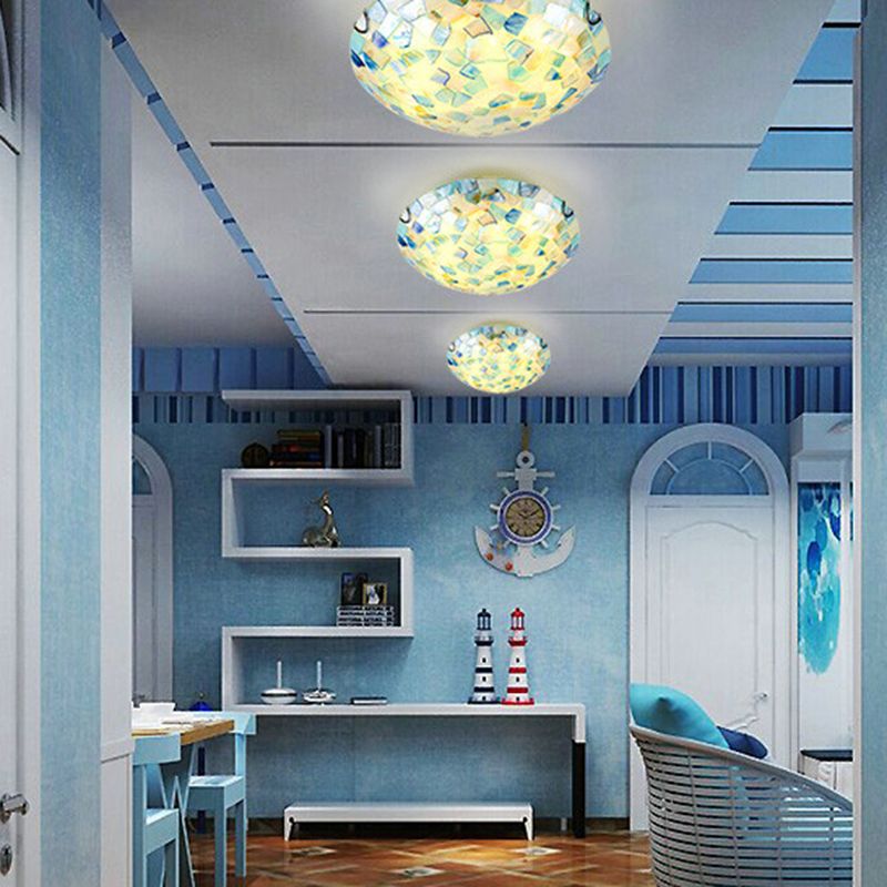 Hedendaagse halfbol metalen/schaal LED plafondlamp opbouw wit/blauw/oranje