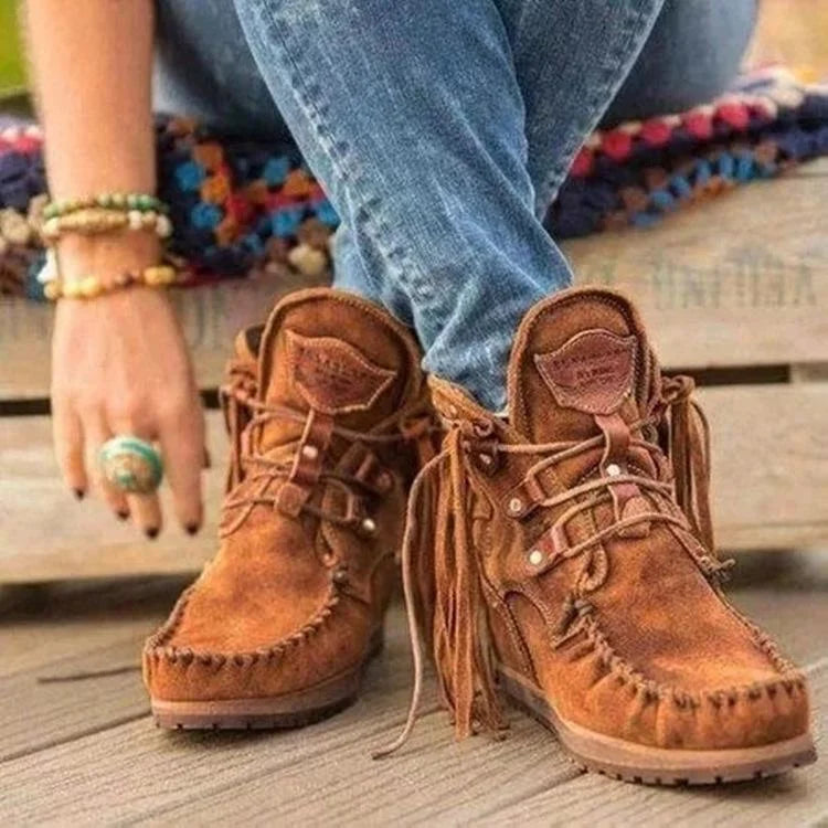 Retro franjes mocassin leren winterlaarzen