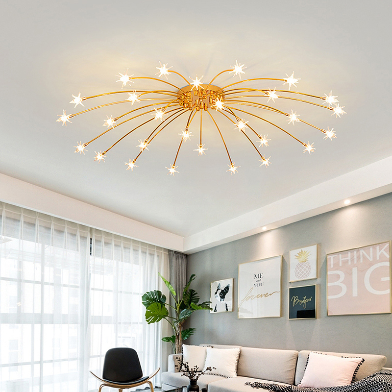 Art Deco Sterrenhemel Metaal/Glas Opbouw Plafondlamp Zwart/Goud/Chroom
