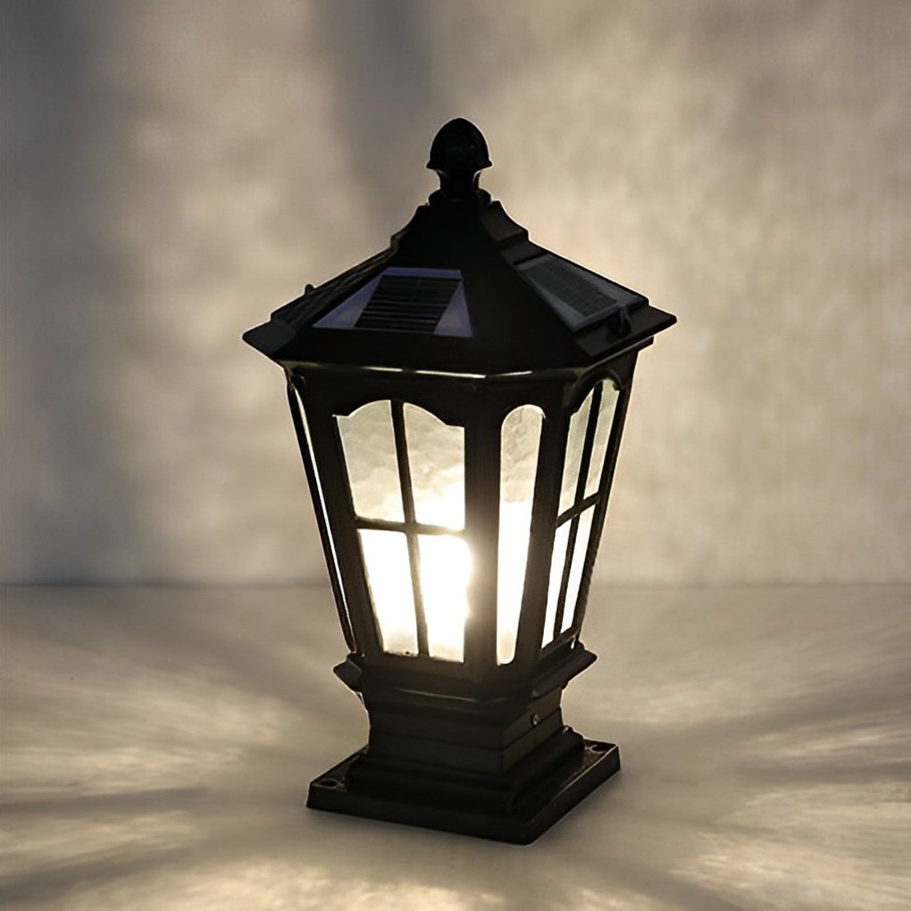 Retro paviljoenvormige zonne-energie hekpaalverlichting