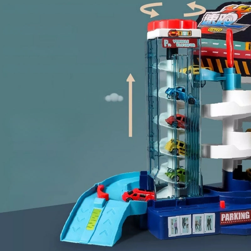 Interactieve speelgoedautogarage voor kinderen - leuk parkeer-speelset met 6 auto's
