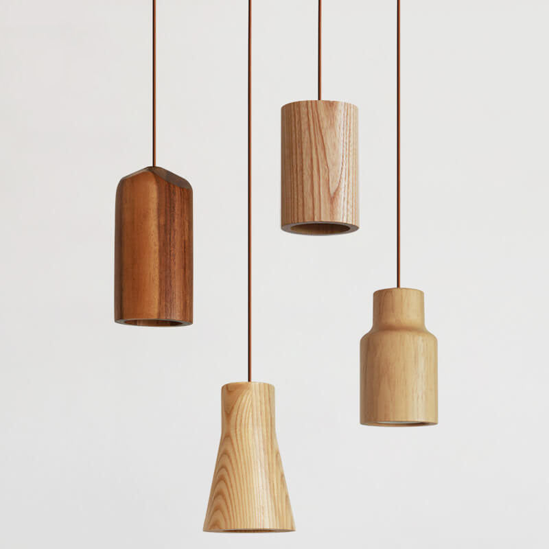 Minimalistische houten cilindervormige kleine hanglamp