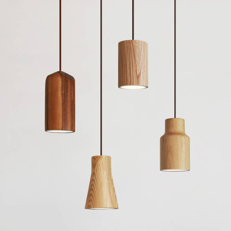 Minimalistische houten cilindervormige kleine hanglamp
