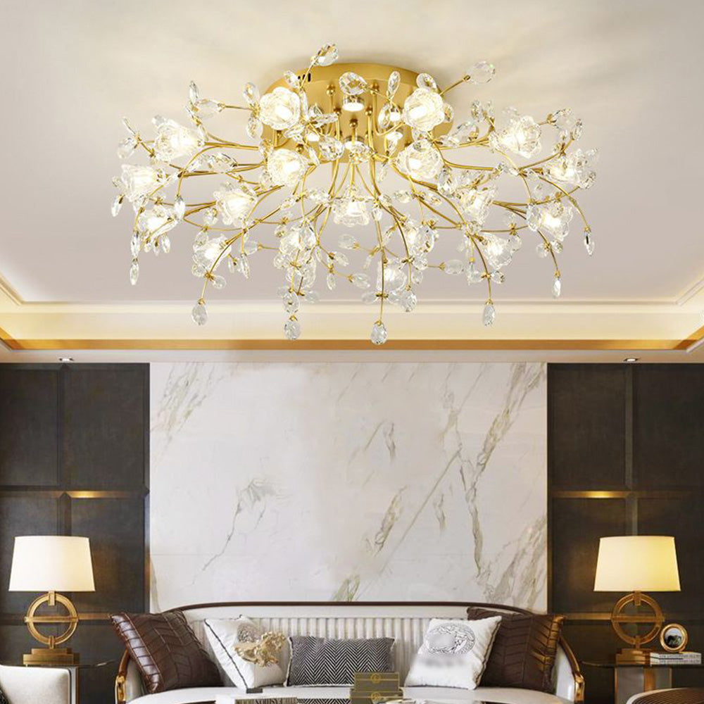 Art Deco elegante bloem plafondlampen, goud
