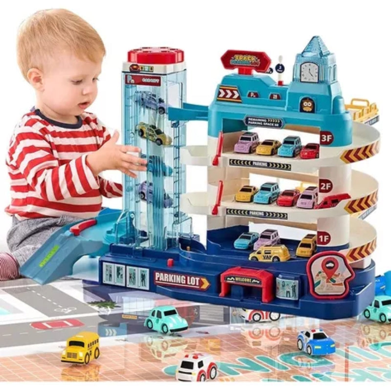 Interactieve speelgoedautogarage voor kinderen - leuk parkeer-speelset met 6 auto's