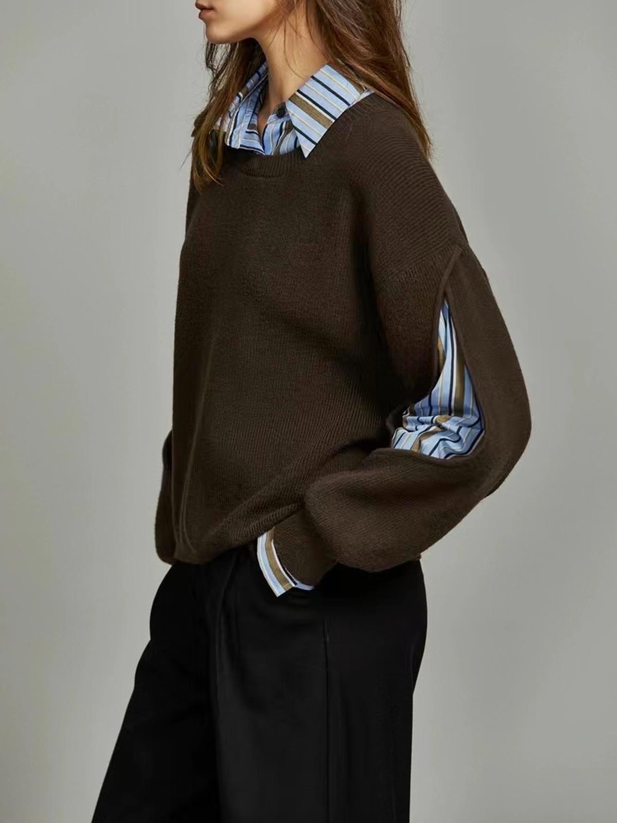 2 in 1 gerippter Pullover mit Ausschnitt