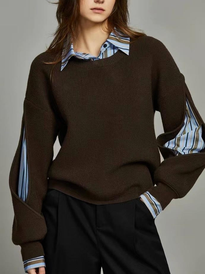 2 in 1 gerippter Pullover mit Ausschnitt