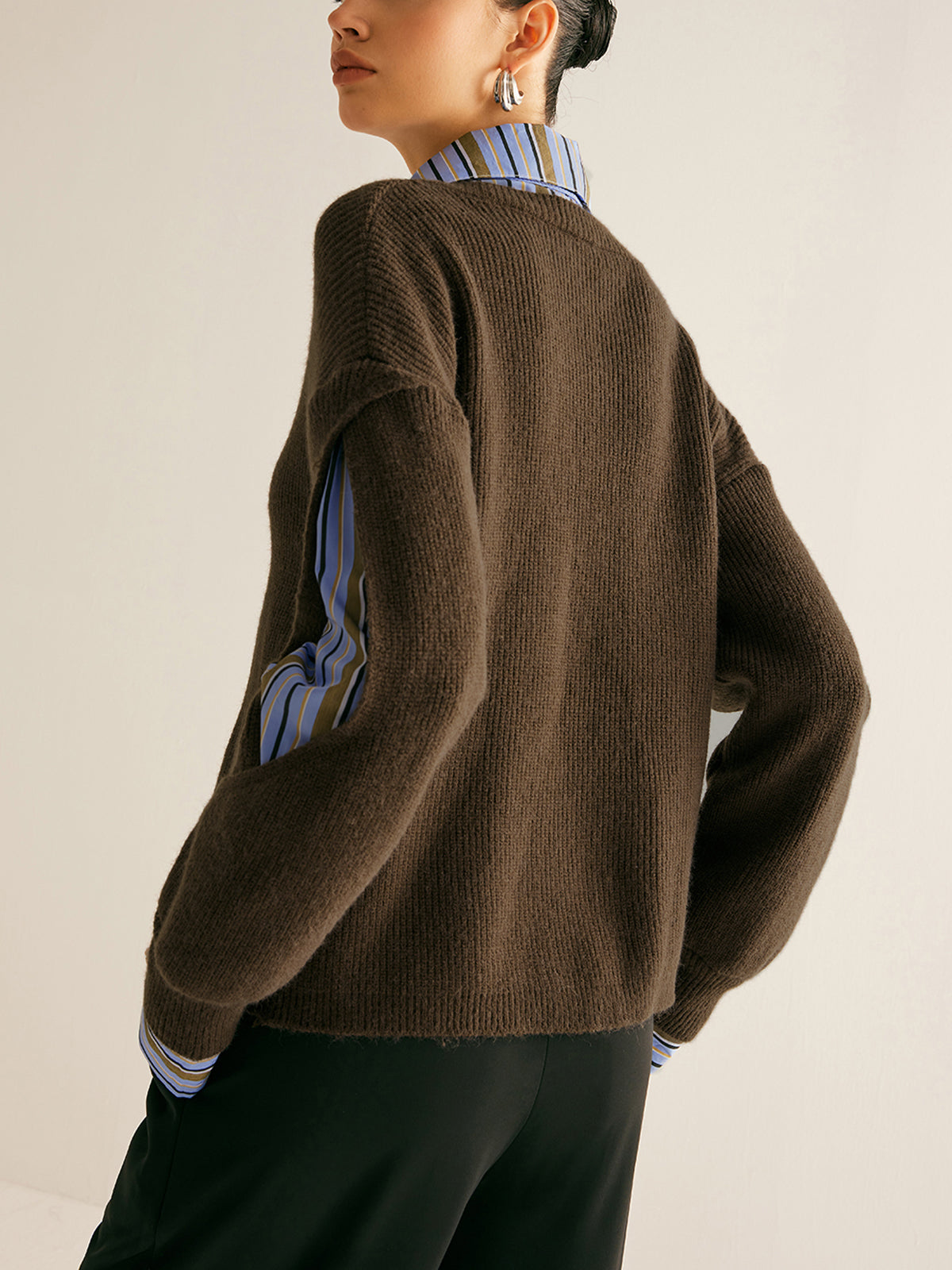 2 in 1 gerippter Pullover mit Ausschnitt