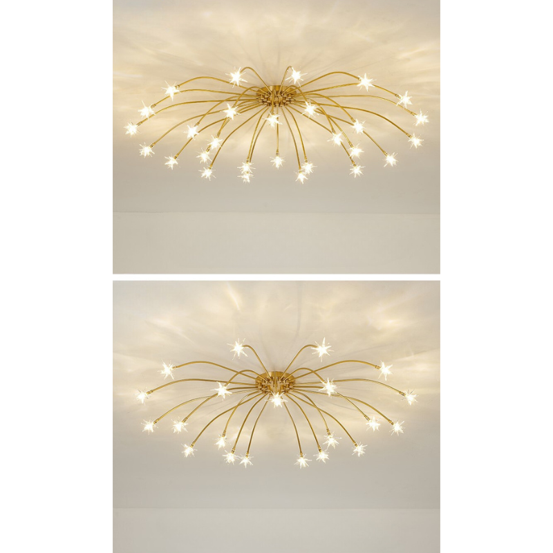 Art Deco Sterrenhemel Metaal/Glas Opbouw Plafondlamp Zwart/Goud/Chroom