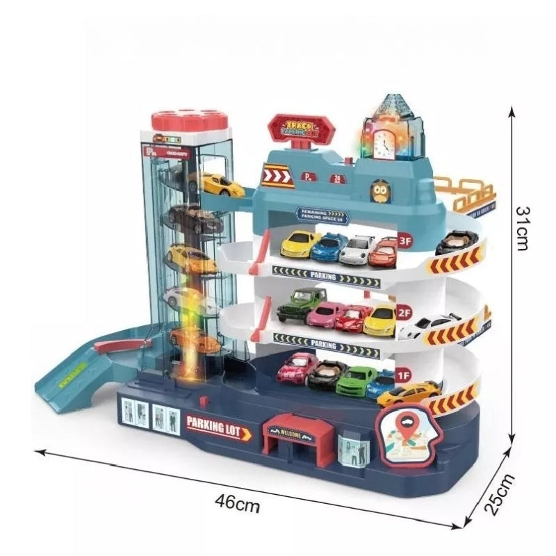 Interactieve speelgoedautogarage voor kinderen - leuk parkeer-speelset met 6 auto's