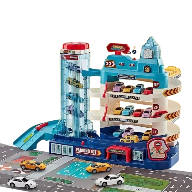 Interactieve speelgoedautogarage voor kinderen - leuk parkeer-speelset met 6 auto's