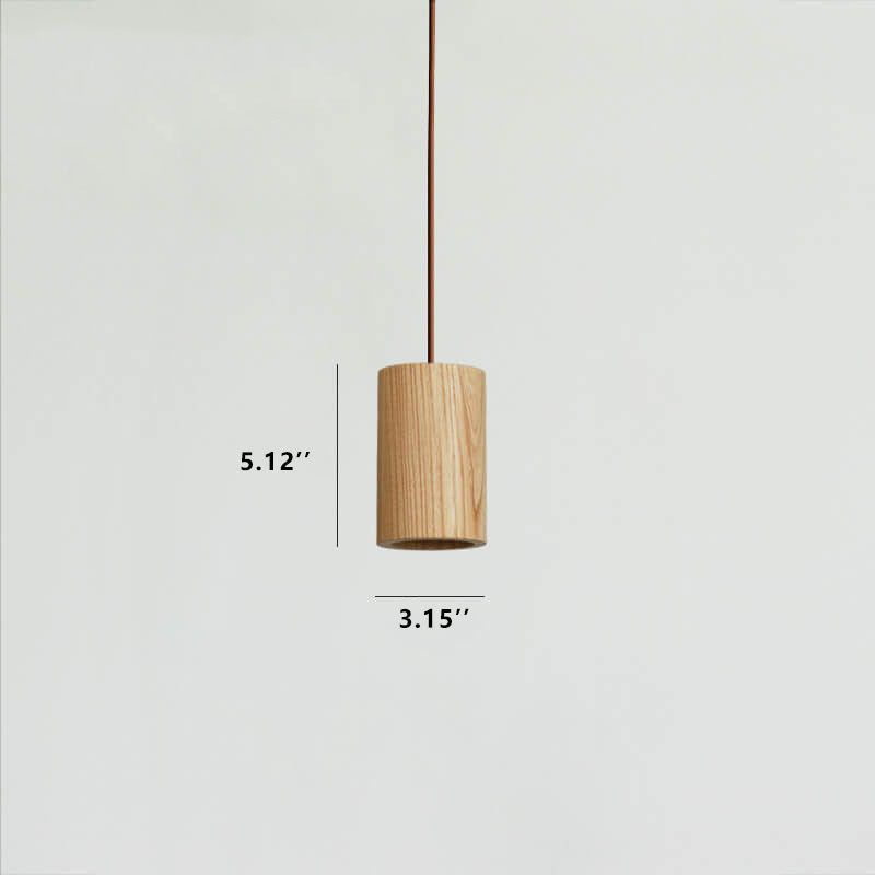 Minimalistische houten cilindervormige kleine hanglamp