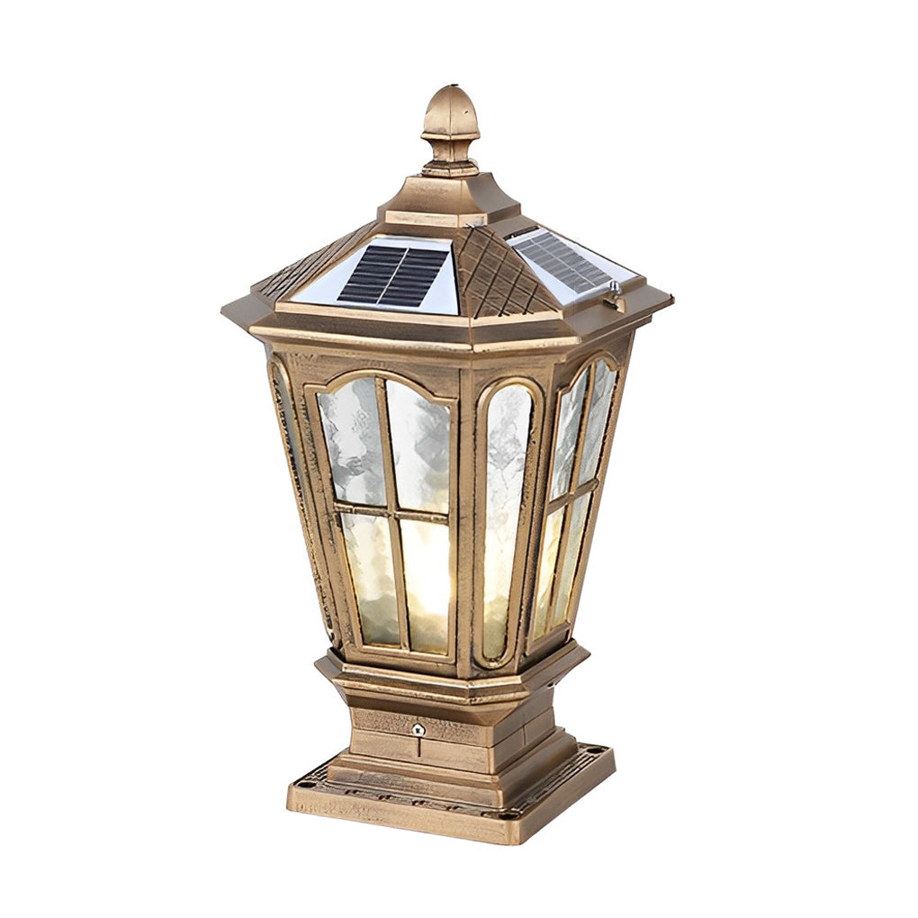 Retro paviljoenvormige zonne-energie hekpaalverlichting