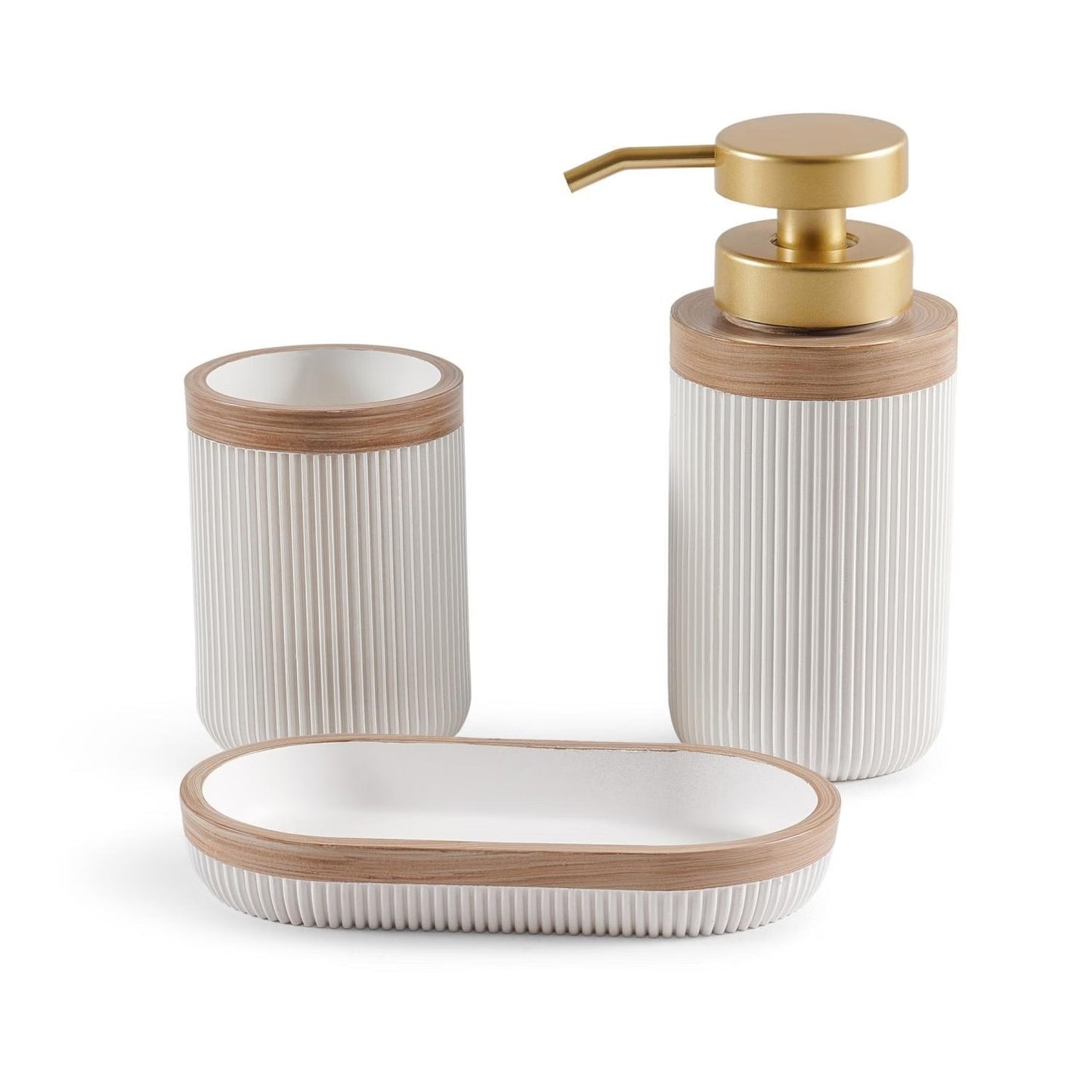 Seifenschale, Spender & Becher Set für Badezimmer, Weiß