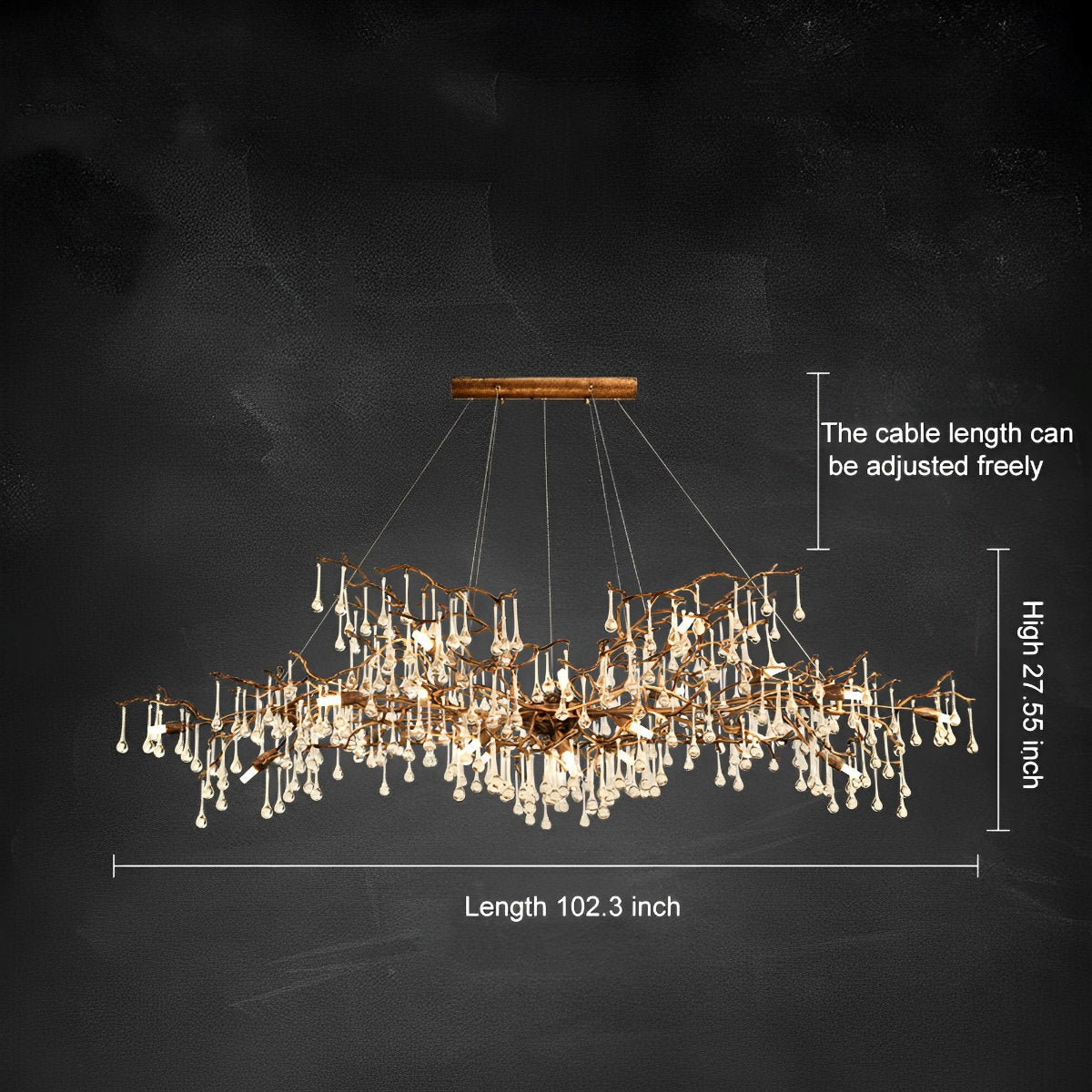 Moderne Luxe Gouden Boomtak Druppel Waterval Kroonluchter Verlichting