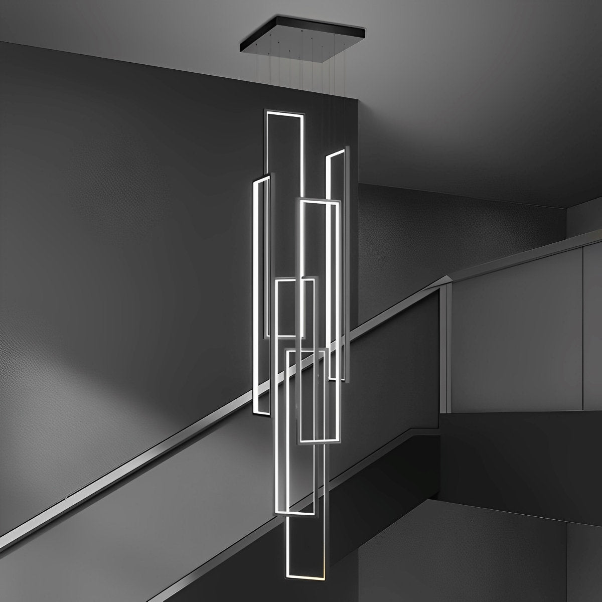 Rechthoekig frame aluminium LED zwart nordisch duplex trap kroonluchter