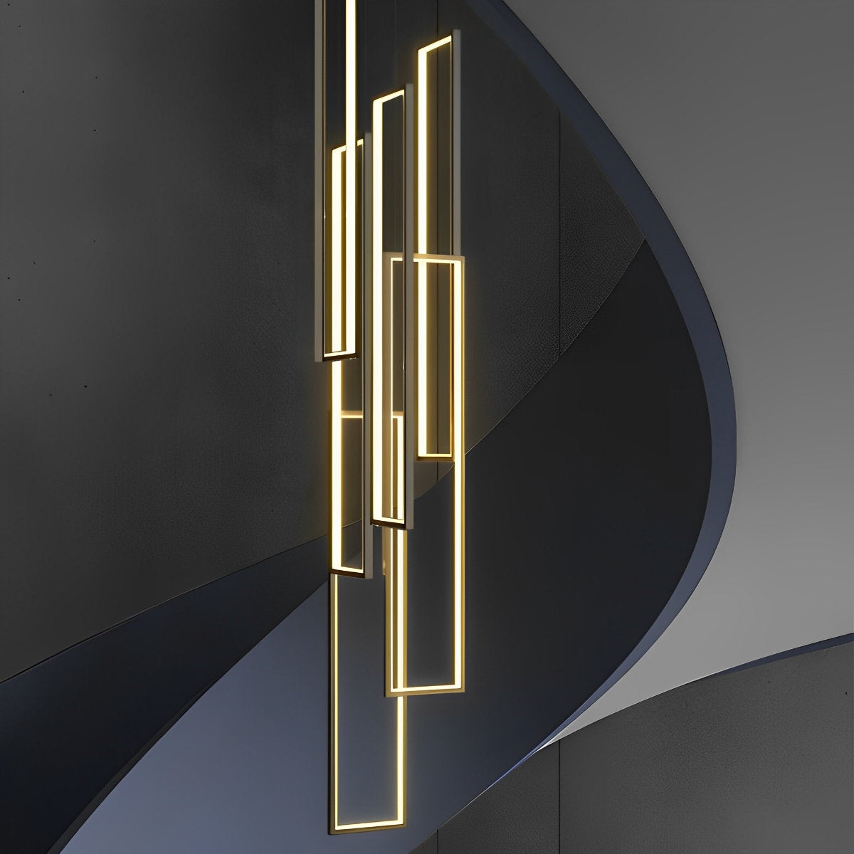 Rechthoekig frame aluminium LED zwart nordisch duplex trap kroonluchter