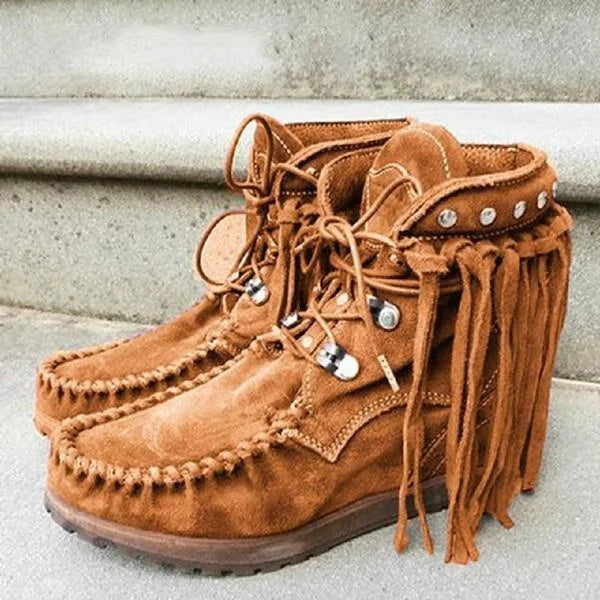 Retro franjes mocassin leren winterlaarzen