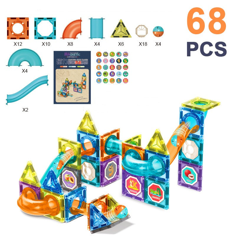 DIY Magnetic Magna Tiles Marble Run Track Wheel Building Toys Educational Toys for 6 Years Old