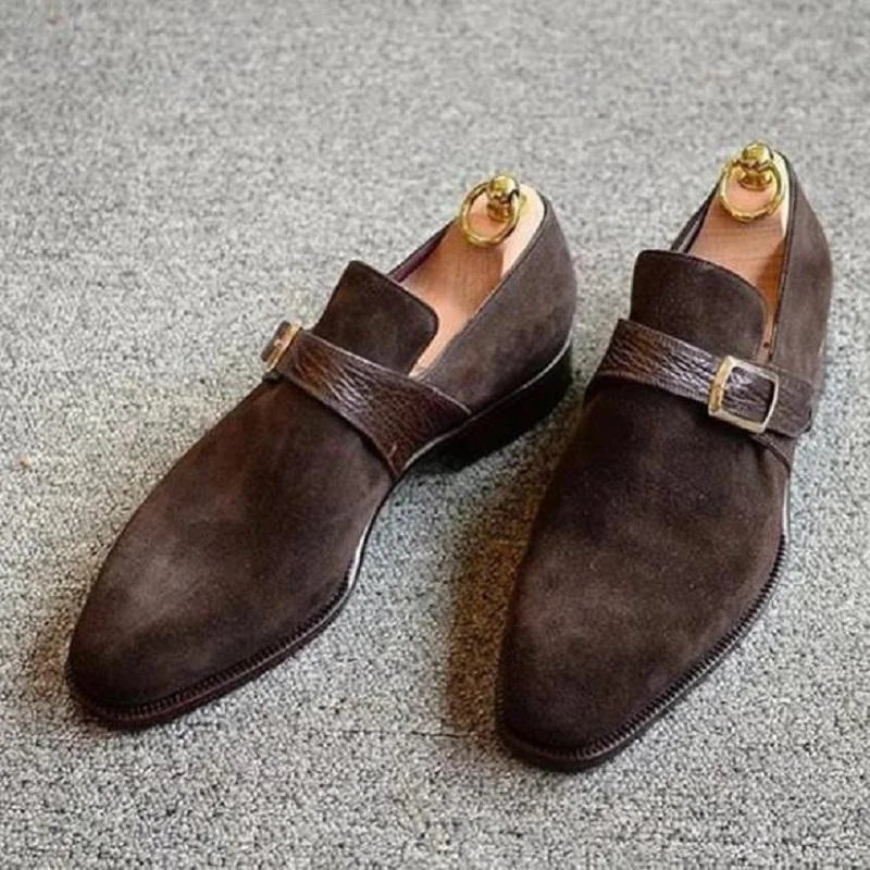 Heren nep suède gesp riem zakelijke werkschoenen herfst winter instap loafers
