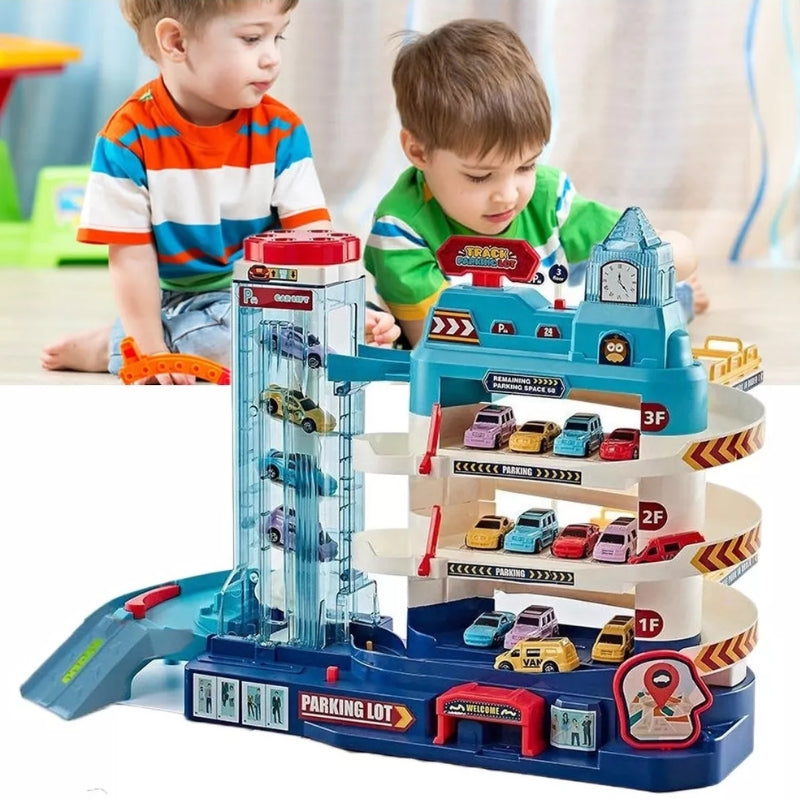 Interactieve speelgoedautogarage voor kinderen - leuk parkeer-speelset met 6 auto's