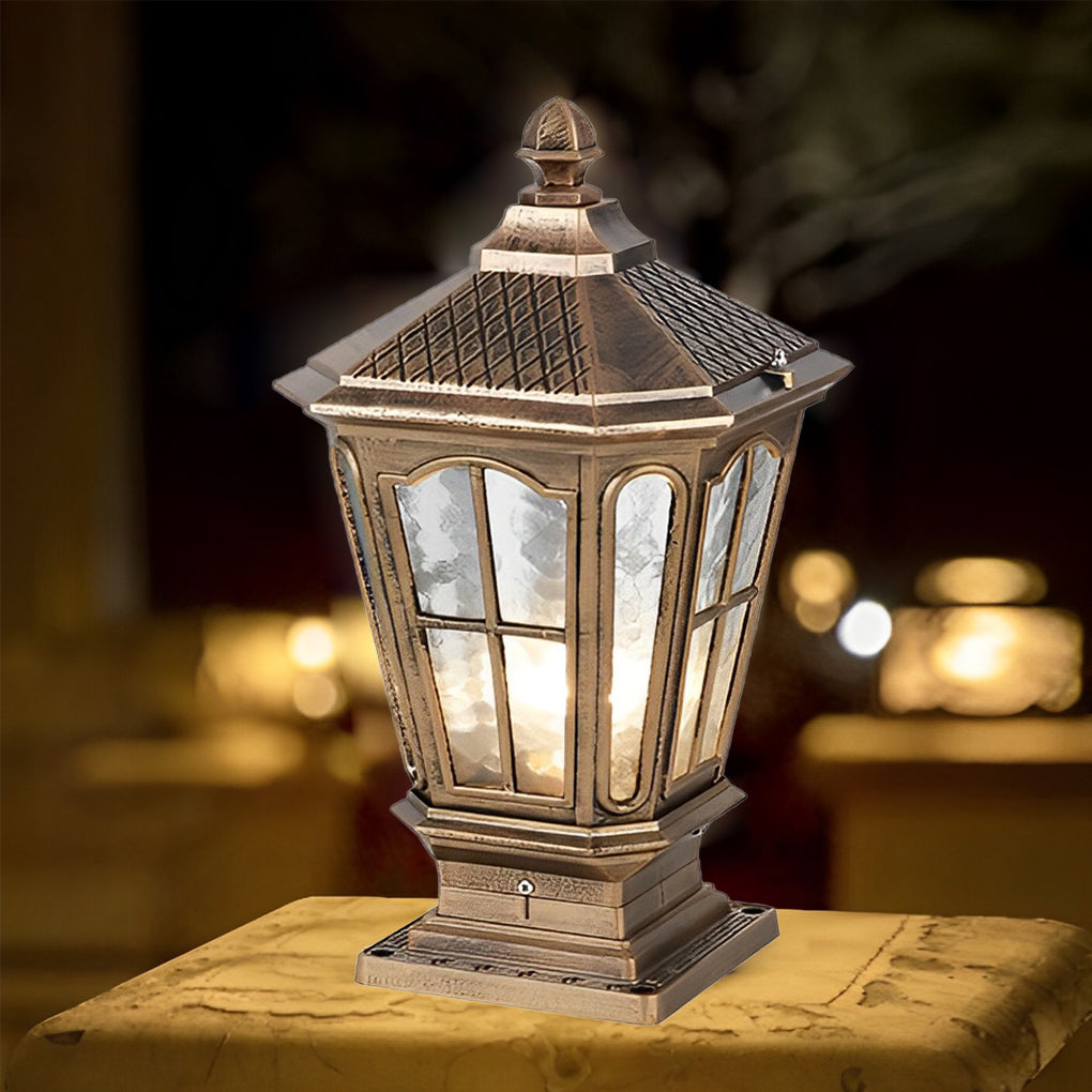 Retro paviljoenvormige zonne-energie hekpaalverlichting