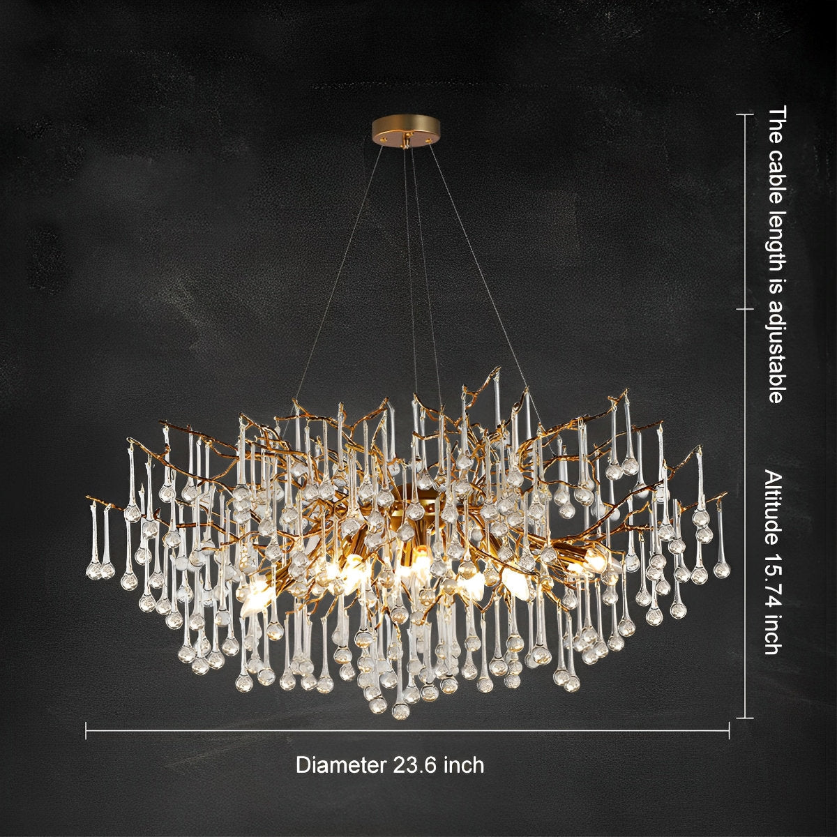 Moderne Luxe Gouden Boomtak Druppel Waterval Kroonluchter Verlichting