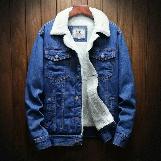 Heren winter warme denim jas jas fleece/cowboy spijkerjas
