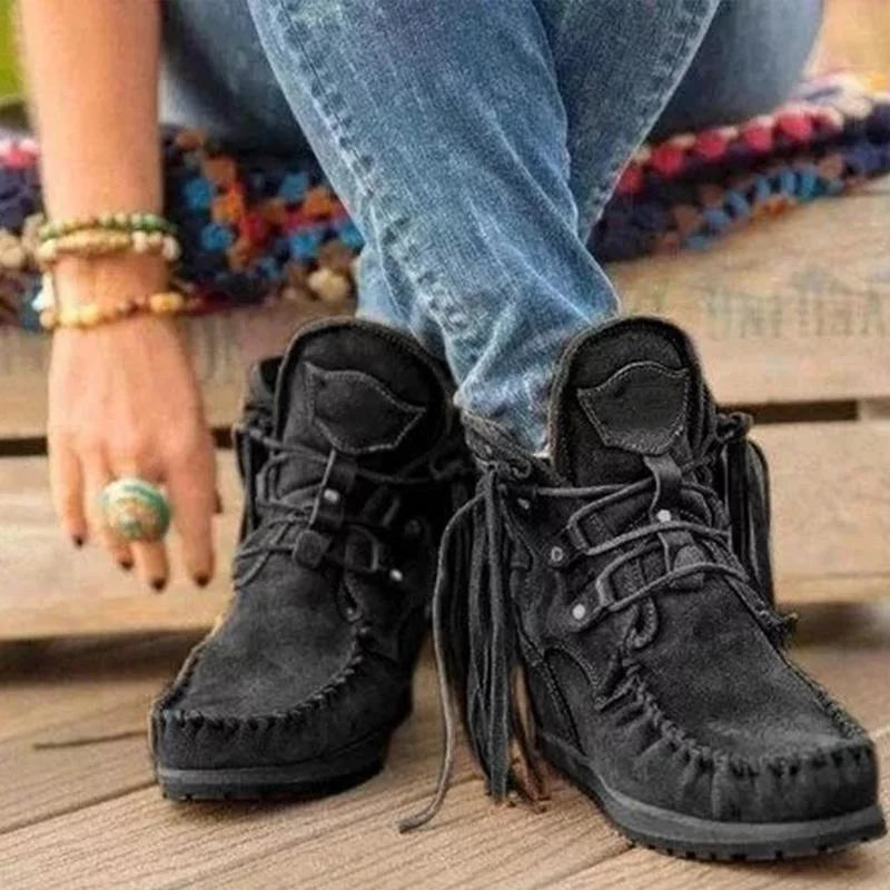 Retro franjes mocassin leren winterlaarzen