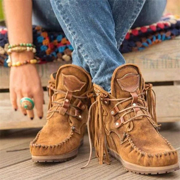 Retro franjes mocassin leren winterlaarzen