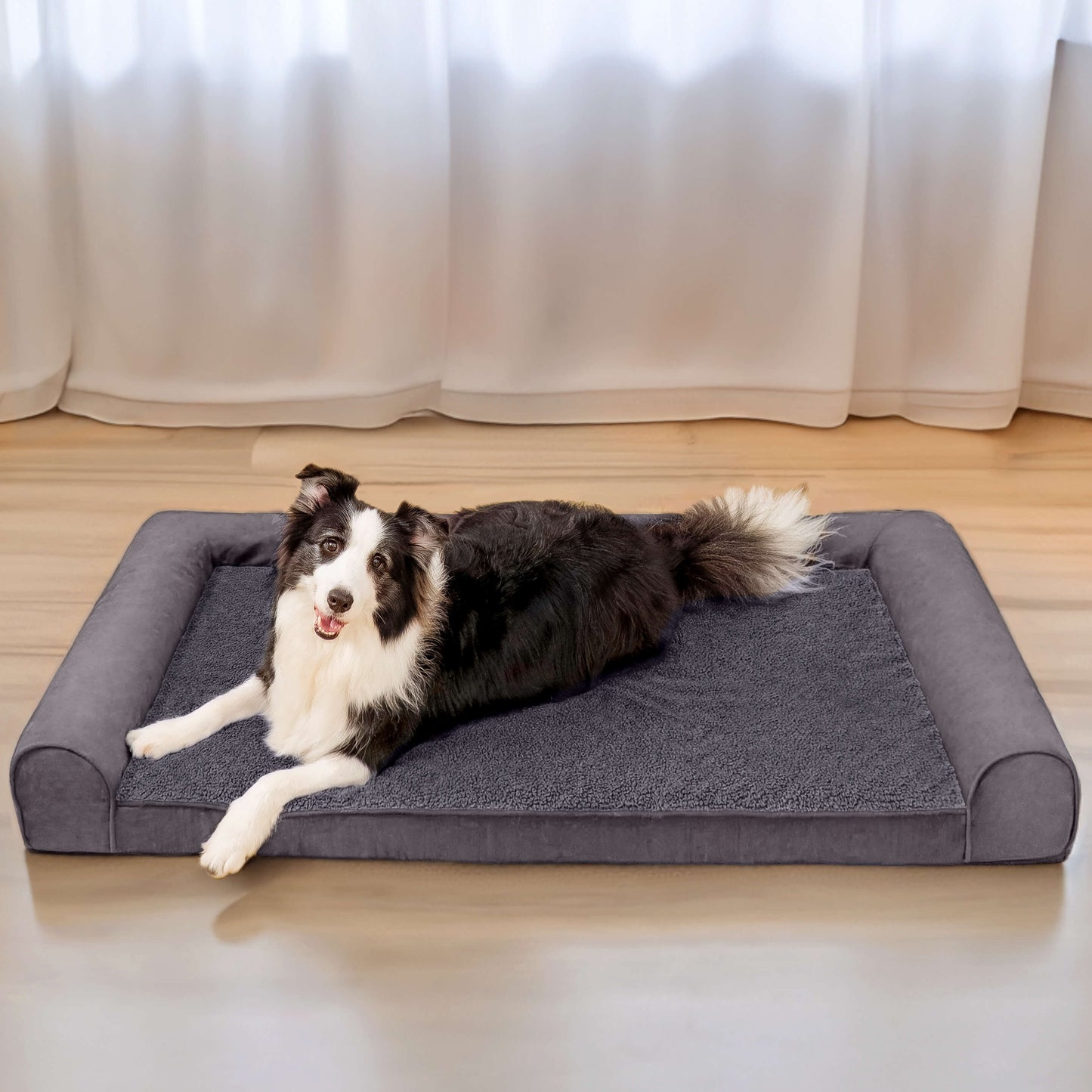 Volledige ondersteuning nepbont en suède orthopedisch hondenbed