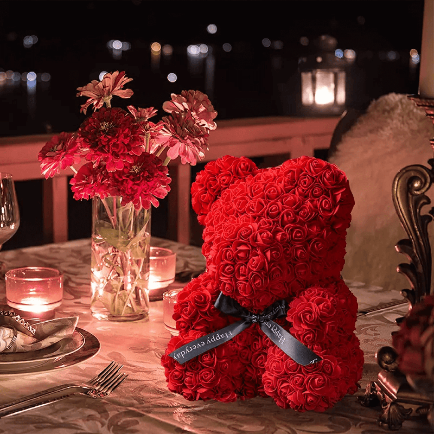 Rosen Teddybär Rot Rosa Weiße Rosen Blumen