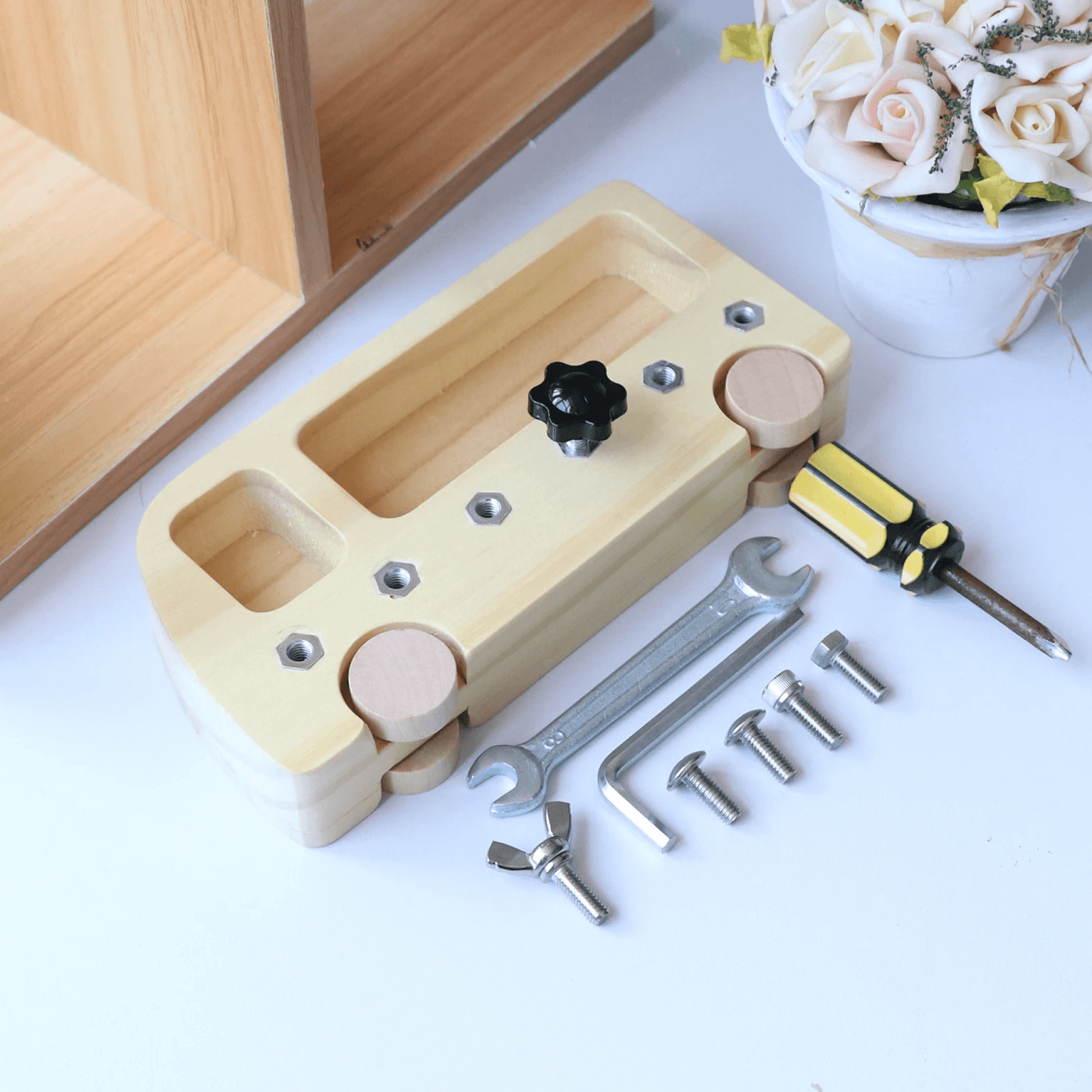 Montessori Screwdriver Wooden Board Kids and Toddlers, Waldorf Sensory Bin Toys Set for 3 4 5 Year Old