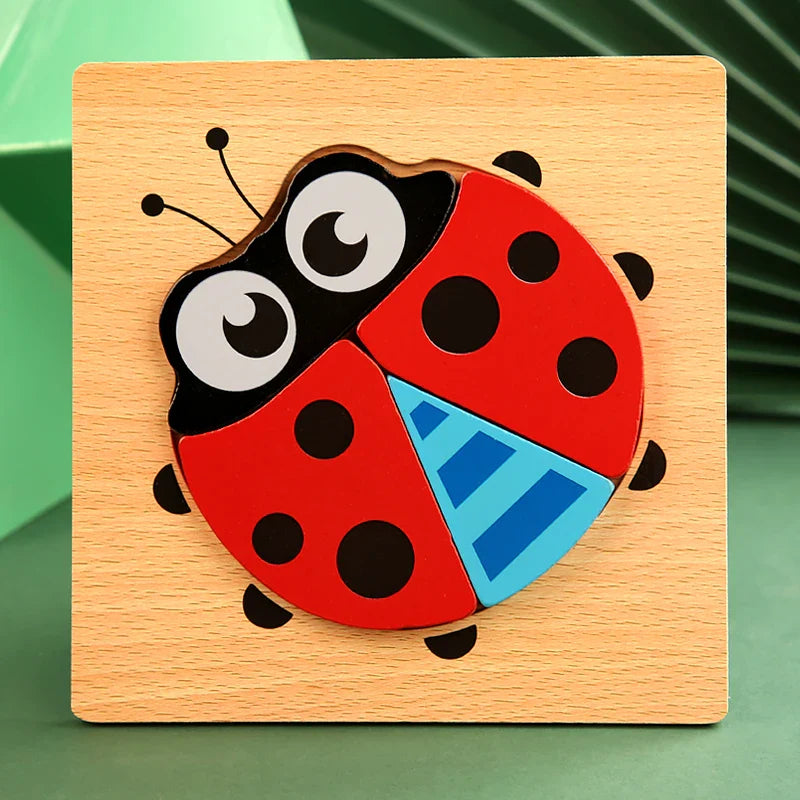 3D Houten Cartoon Dier & Verkeerspuzzel – Vroeg Leren Educatief Speelgoed
