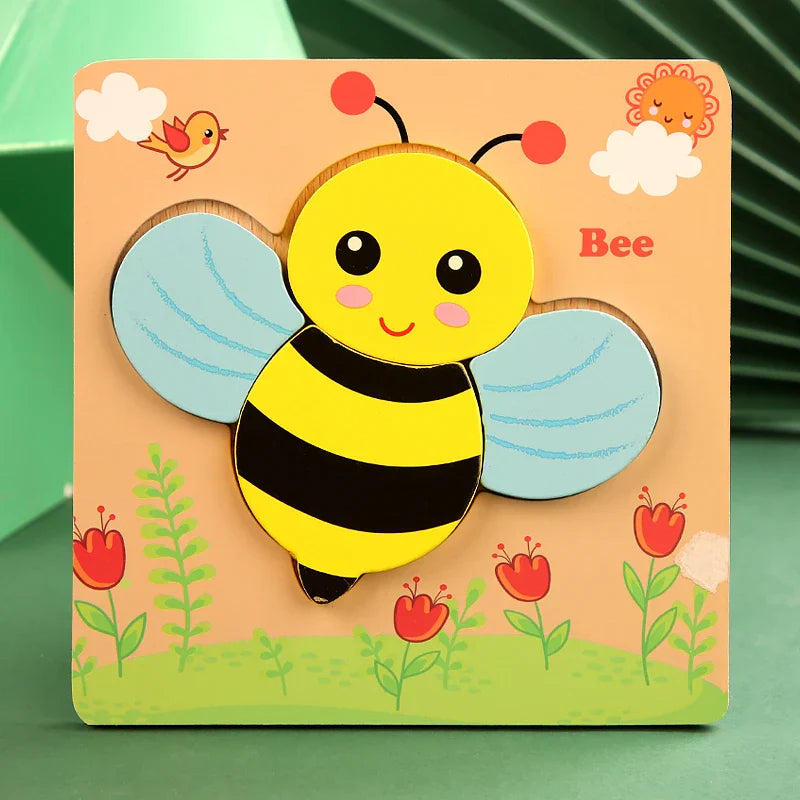 3D Houten Cartoon Dier & Verkeerspuzzel – Vroeg Leren Educatief Speelgoed
