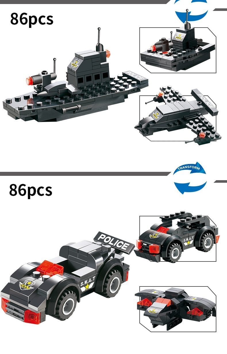 8 IN 1 City Police Truck Station Building Block Series SWAT Toy Gift For Kids