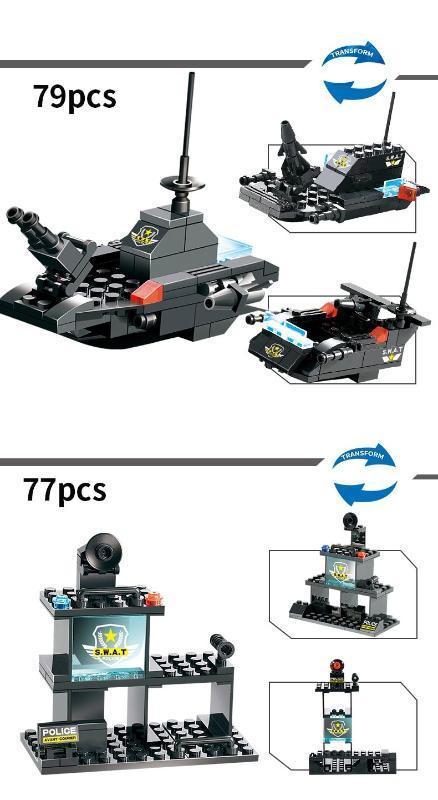 8 IN 1 City Police Truck Station Building Block Series SWAT Toy Gift For Kids