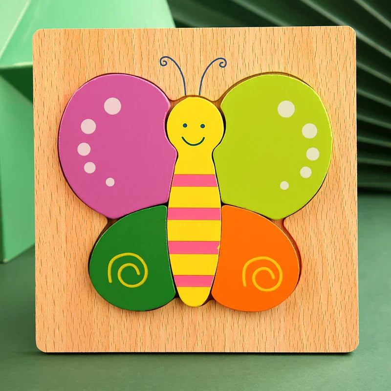 3D Houten Cartoon Dier & Verkeerspuzzel – Vroeg Leren Educatief Speelgoed
