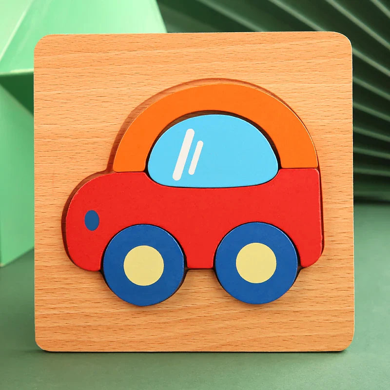 3D Houten Cartoon Dier & Verkeerspuzzel – Vroeg Leren Educatief Speelgoed