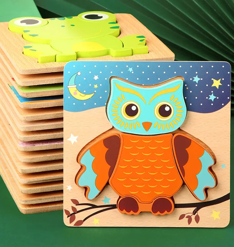 3D Houten Cartoon Dier & Verkeerspuzzel – Vroeg Leren Educatief Speelgoed