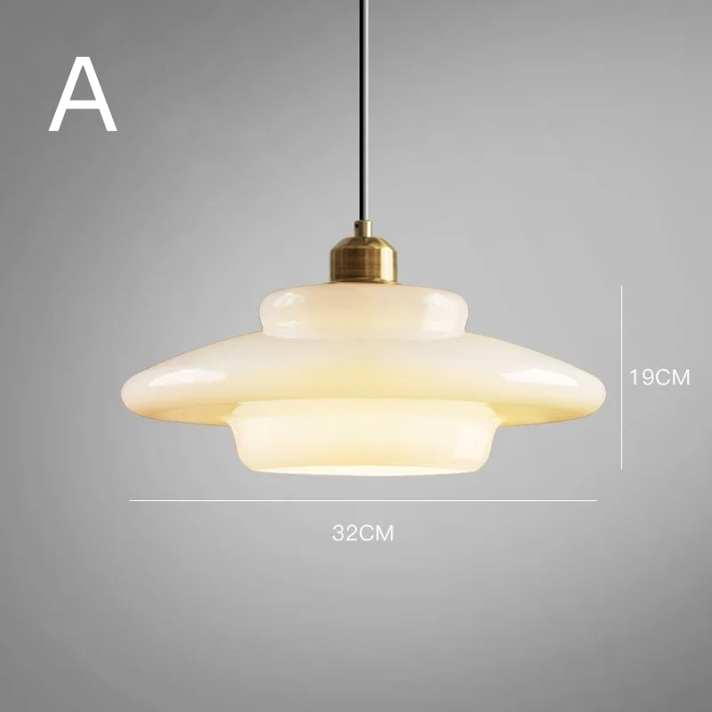 Mid Century Art melk wit glazen hanglamp