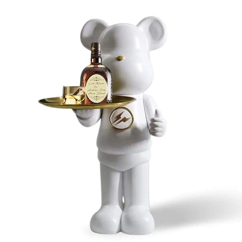 Minimalistic Large Bear Statue with Tray Table