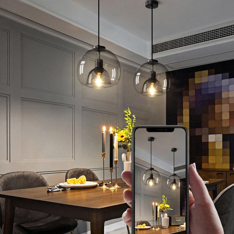 Minimalistische rookgrijze lichte met de hand geblazen glazen koepel hanglamp